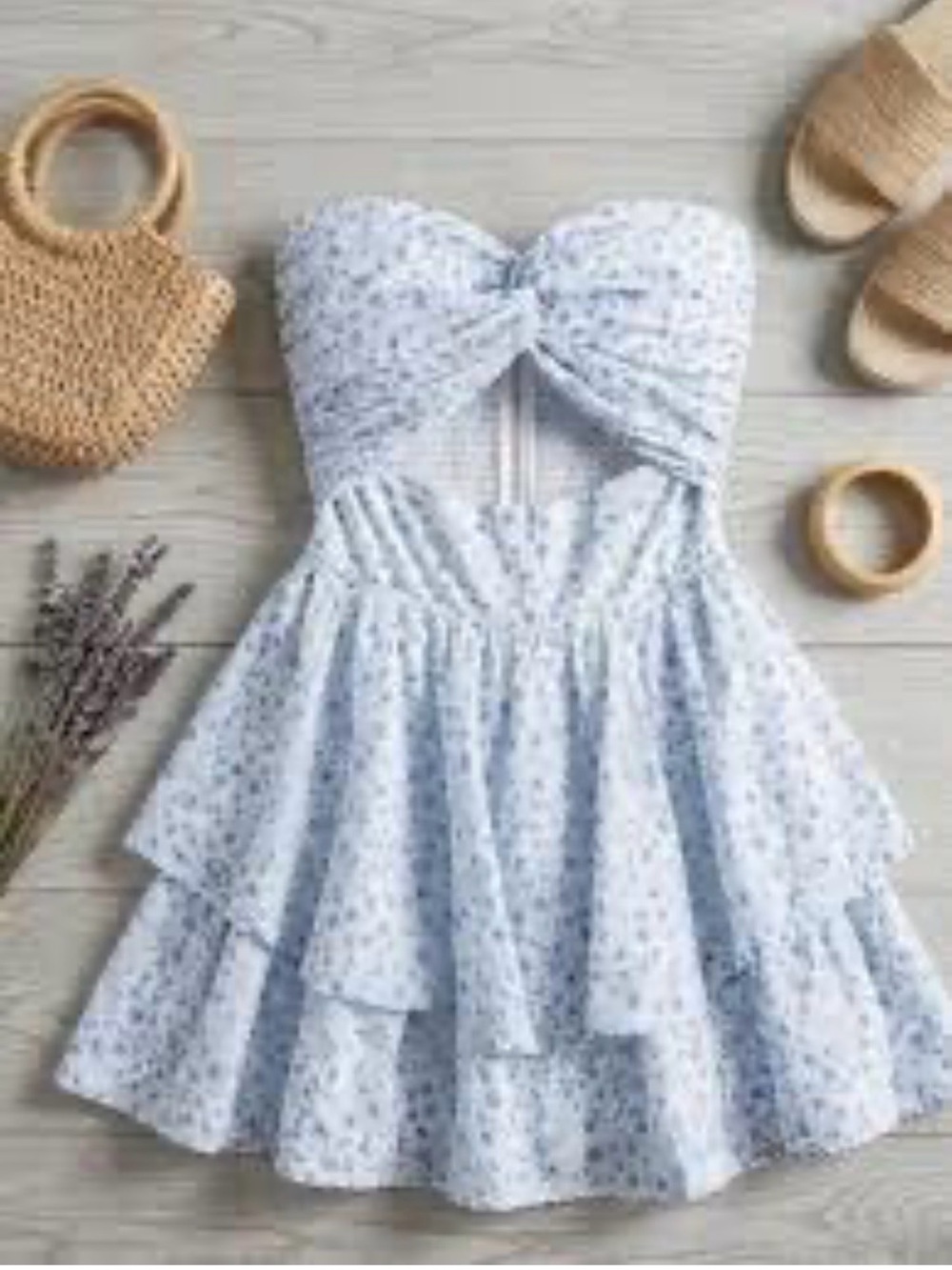 Altar'd State Light Blue Floral Strapless Layered Skirt